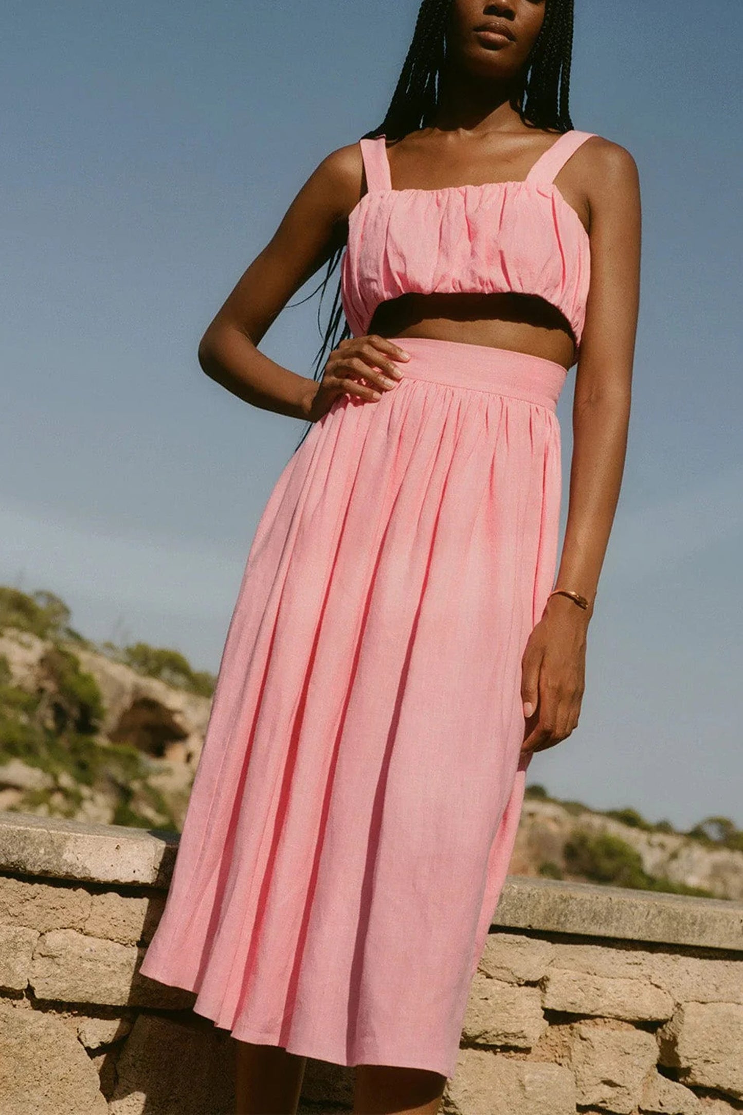 The Paulina Midi Skirt in Bubblegum Pink
