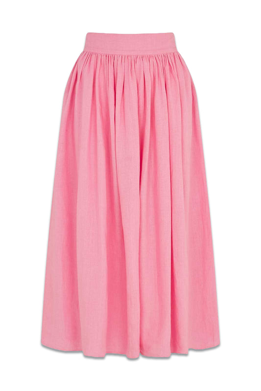 The Paulina Midi Skirt in Bubblegum Pink