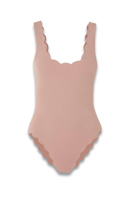 Palm Springs Scalloped Stretch-seersucker Swimsuit