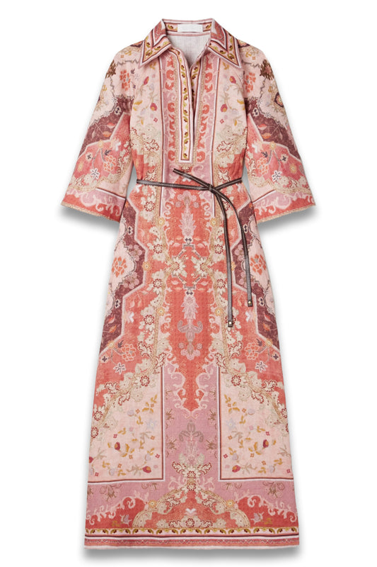 Wylie Belted Printed Linen Midi Dress