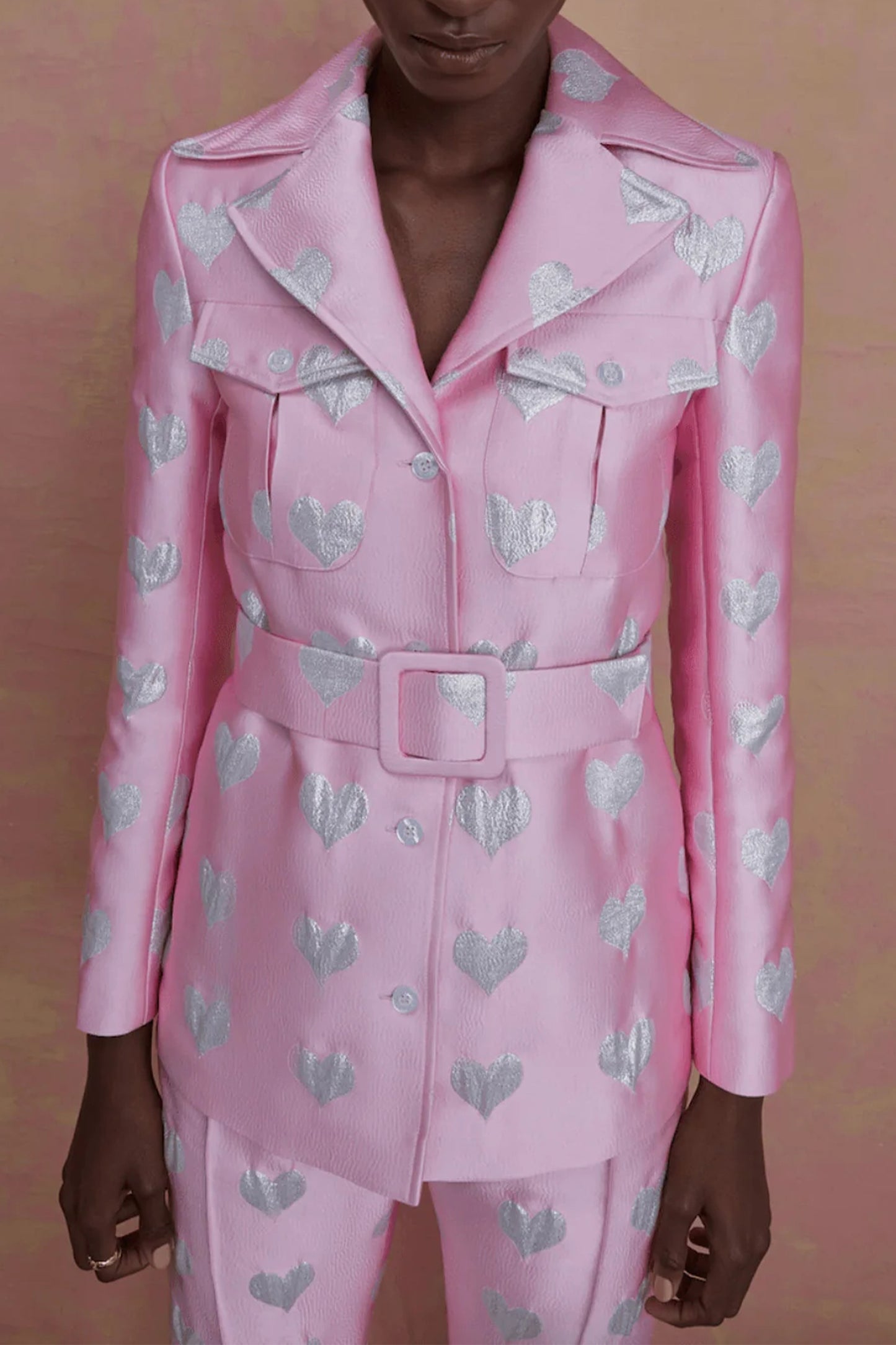 Lucille Pink Heart Print Silk Jacquard