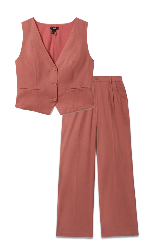 Paige Dusk Pink Tailored Single Breasted Waistcoat and Merano Paige Tailored Wide Leg Trousers