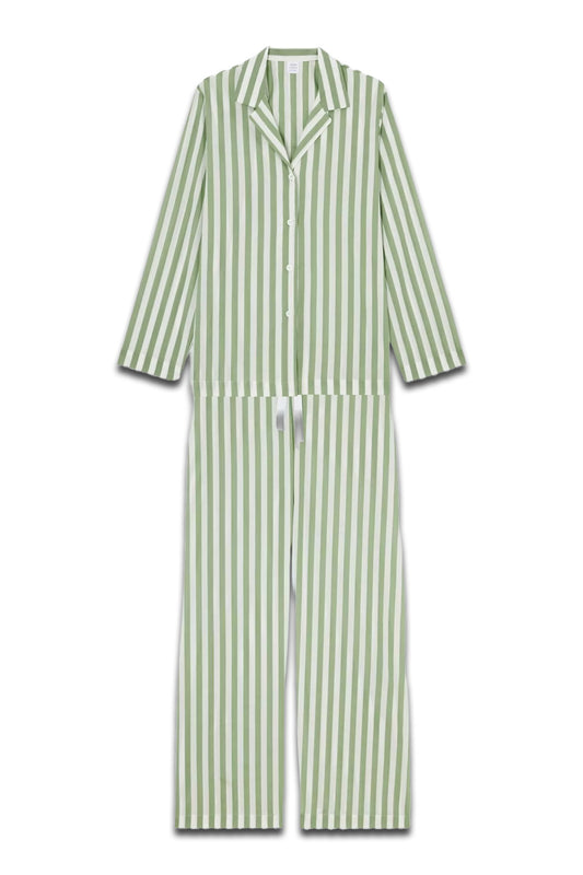 Kate Stripe Shirt Long Pyjama Set, Sage