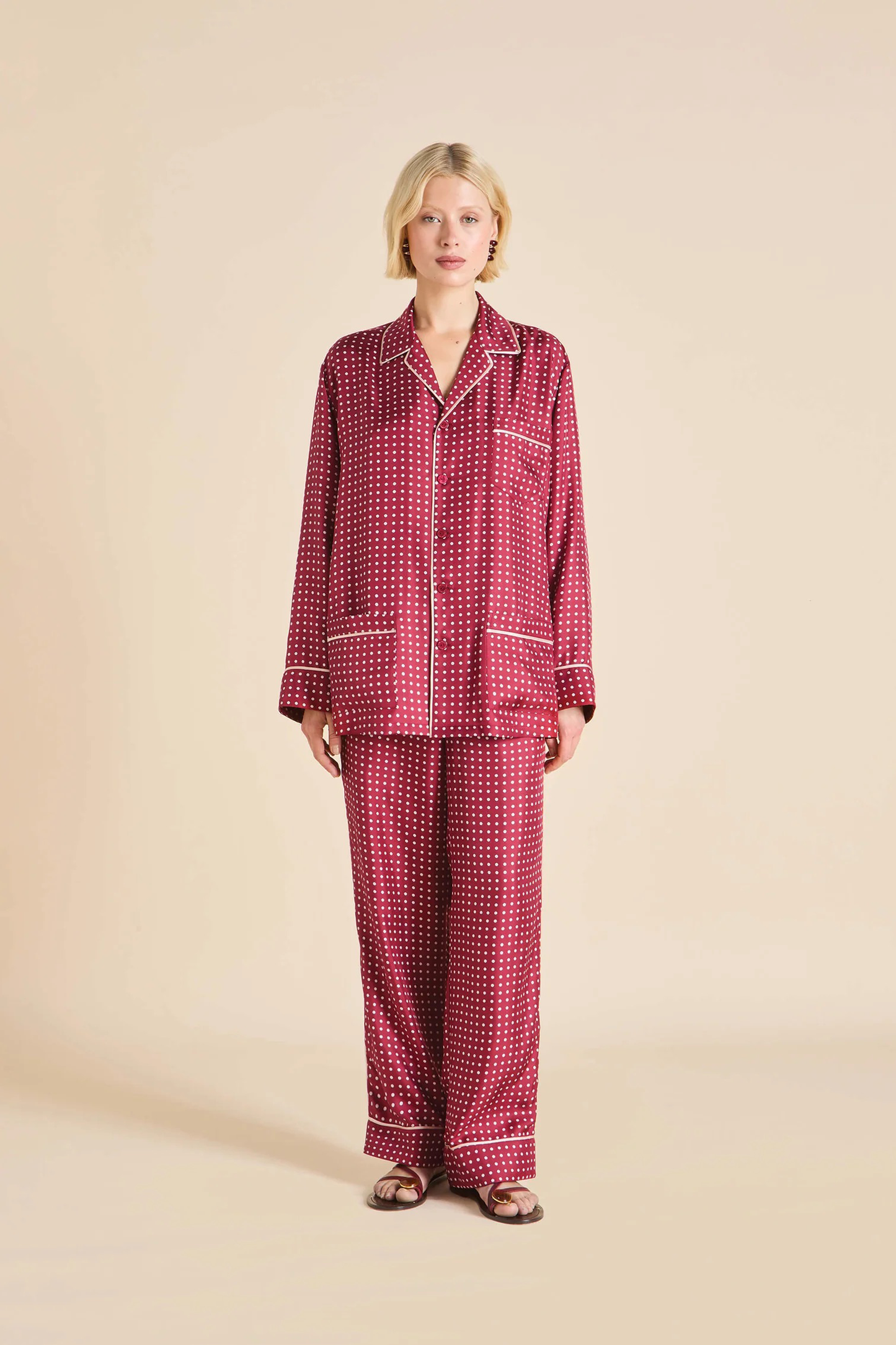 Yves Palazzo Burgundy Polka Dot Pyjamas