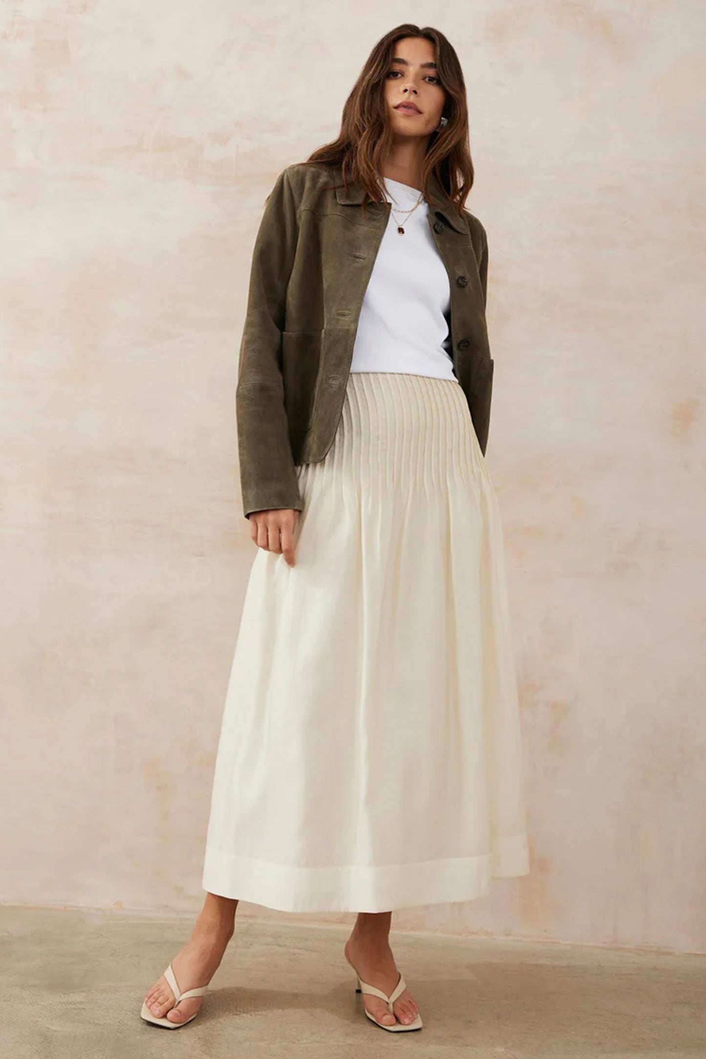 Cream Pintuck Maxi Skirt