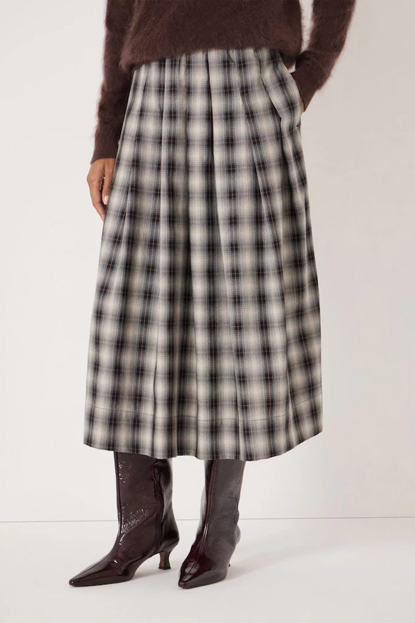 Ivy Check Pleat Release Midi Skirt