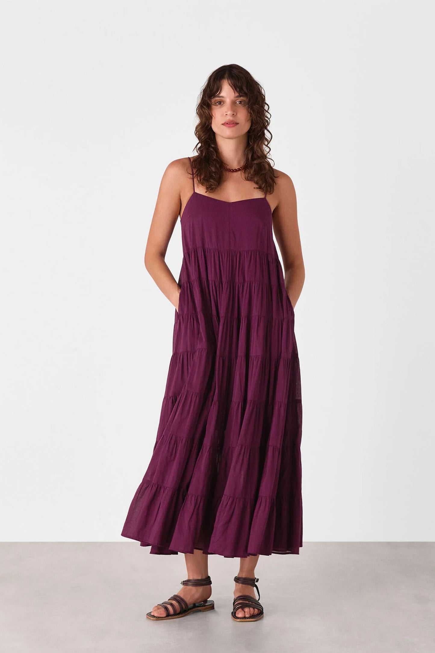 Plum Cotton Tiered Maxi Sun Dress