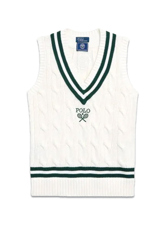Womens Cable-Knit Cotton Vest  White