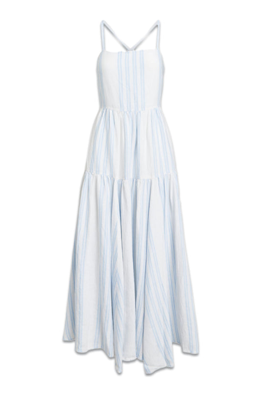 Striped Shirred Linen Dress