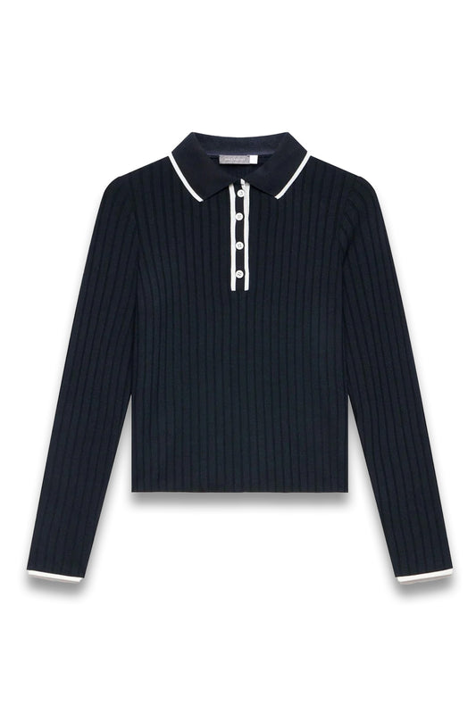 Navy Ribbed Contrast Trim Polo Shirt