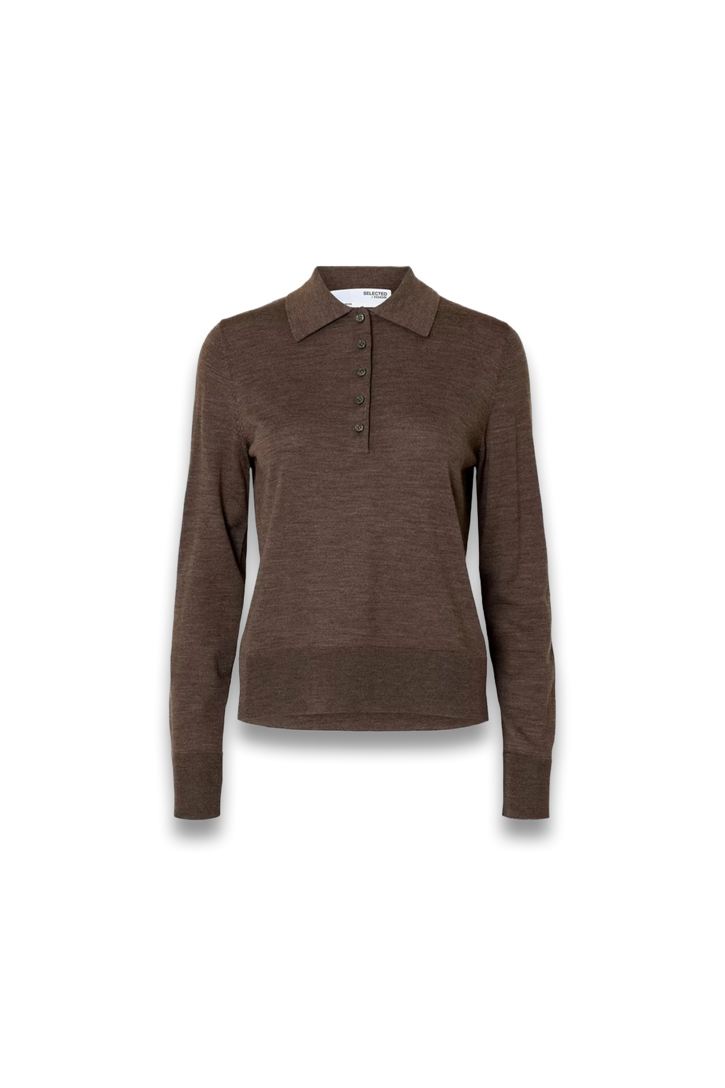 Thea Pure Wool Polo Jumper in Brown