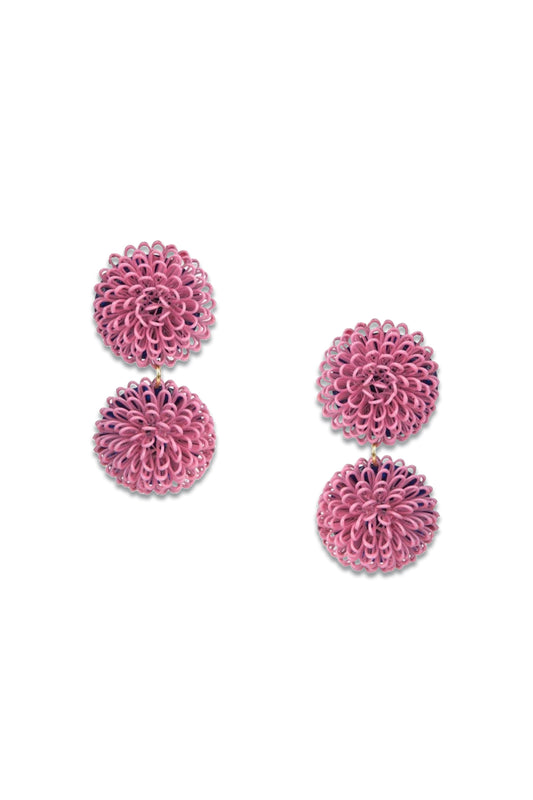 Double Pink Pompom Earrings