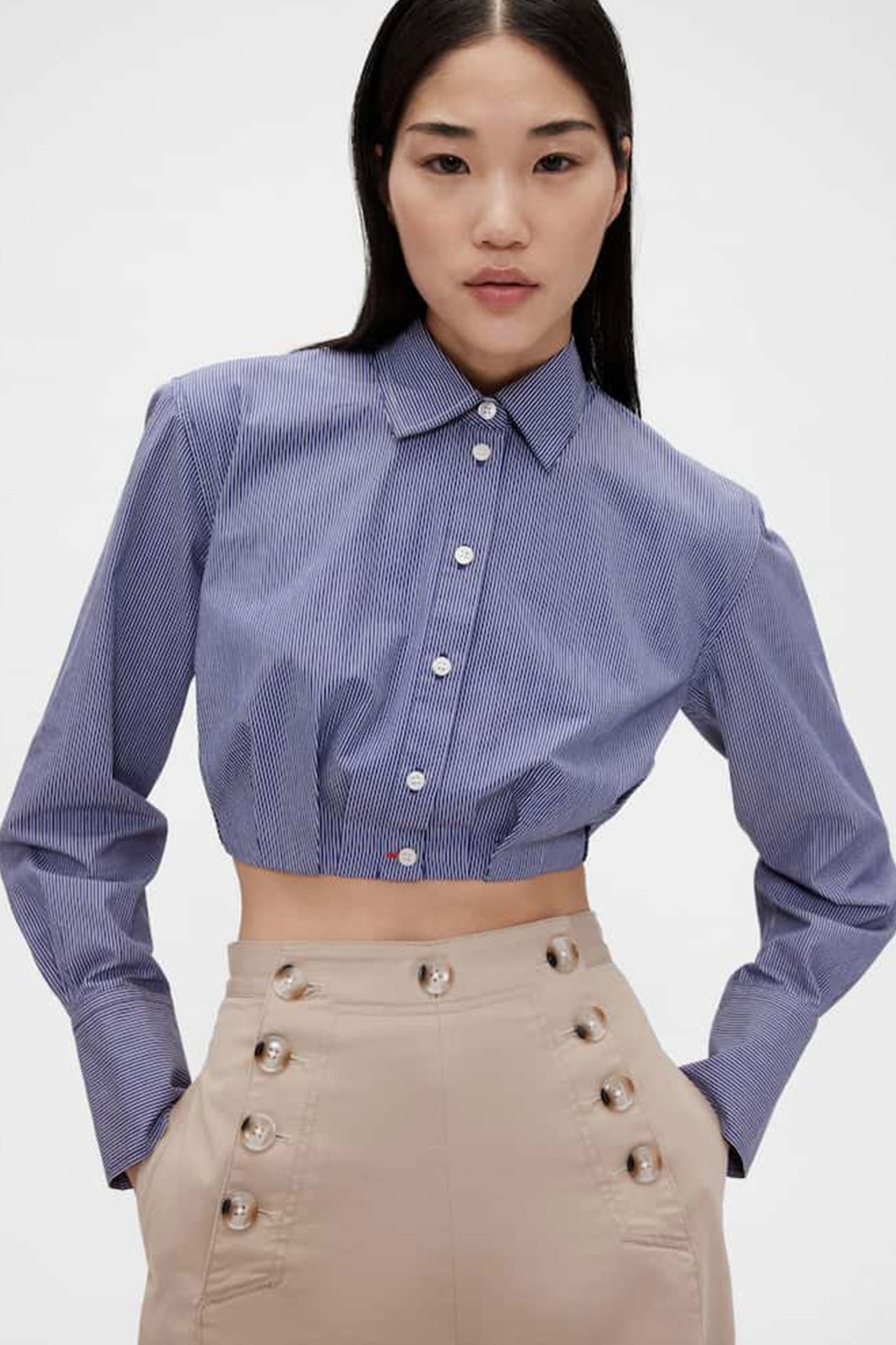 Blue Stripe Poplin Cropped Shirt