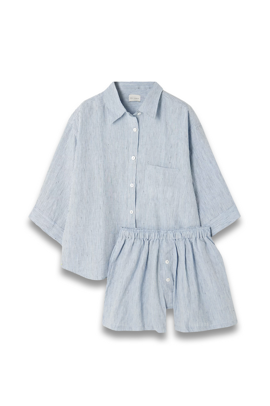 The 03 Striped Washed-linen Shirt and Shorts Set