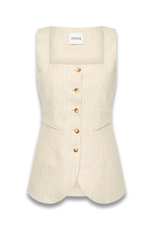 Lucille Gilet - Beige Pinstripe
