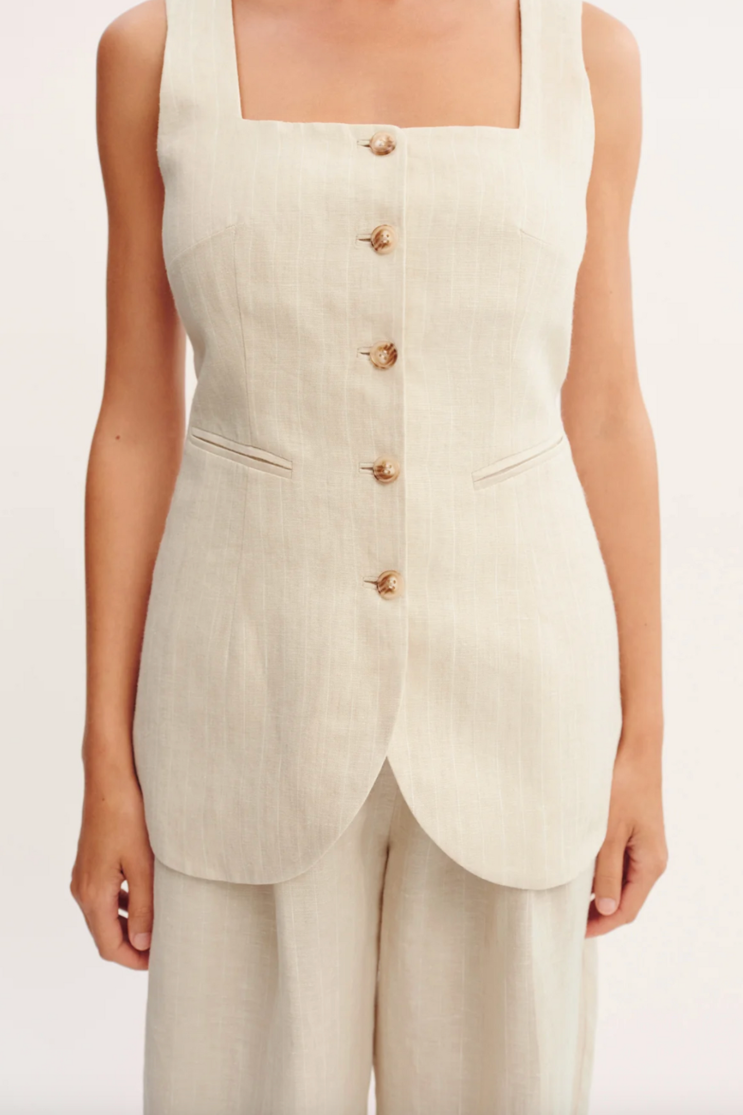 Lucille Gilet - Beige Pinstripe
