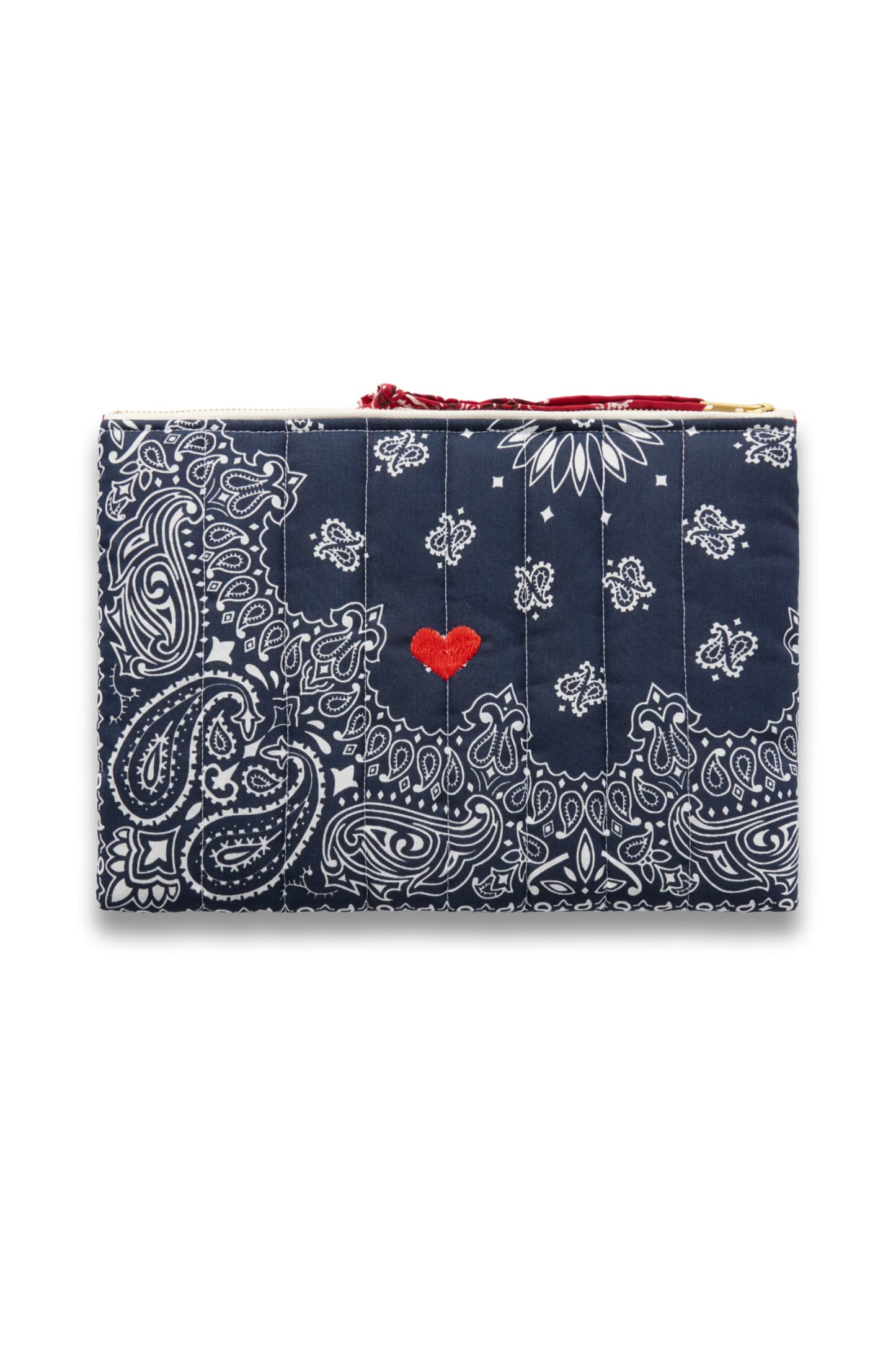 Embroidered Bandana-print Quilted Cotton Pouch