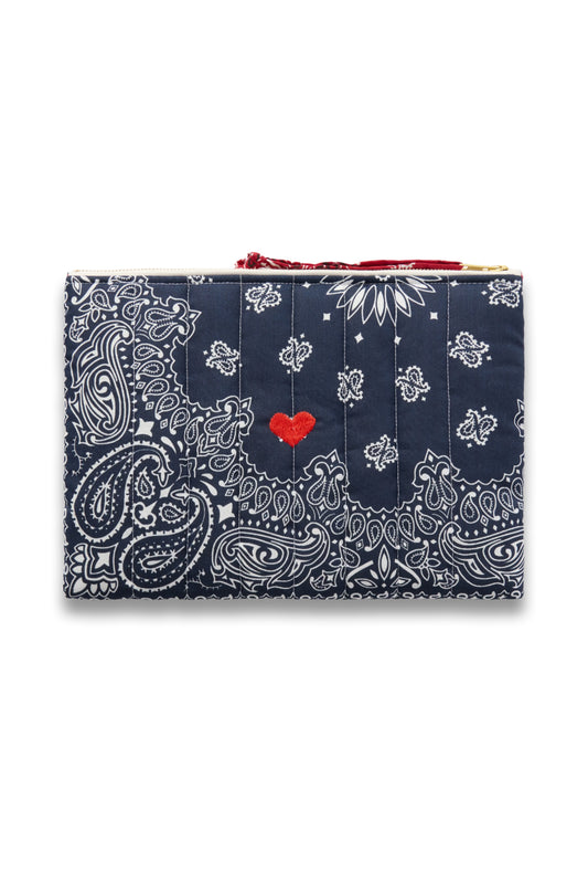 Embroidered Bandana-print Quilted Cotton Pouch