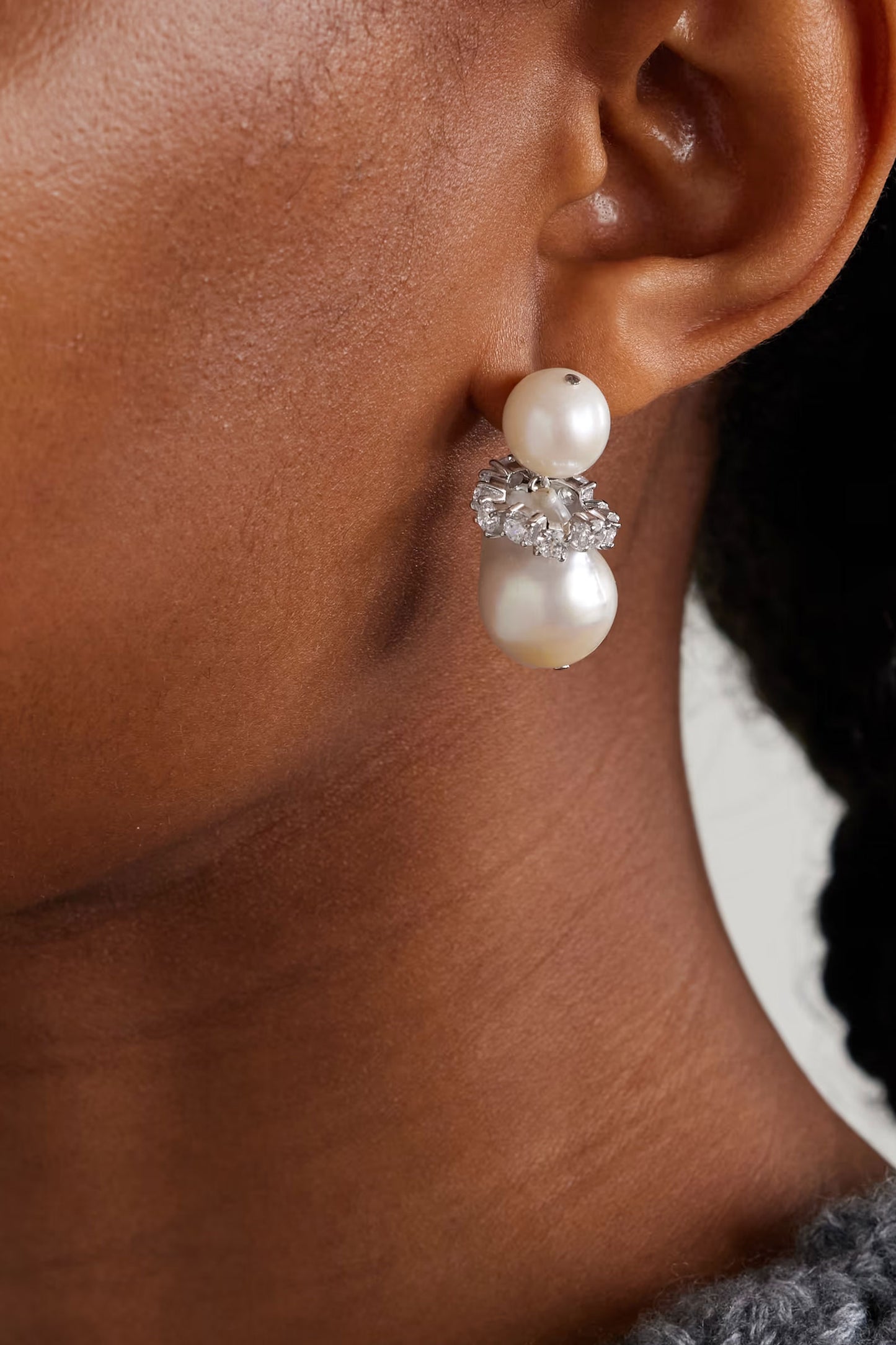 Rhodium-plated Recycled Silver Pearl and Crystal Earrings
