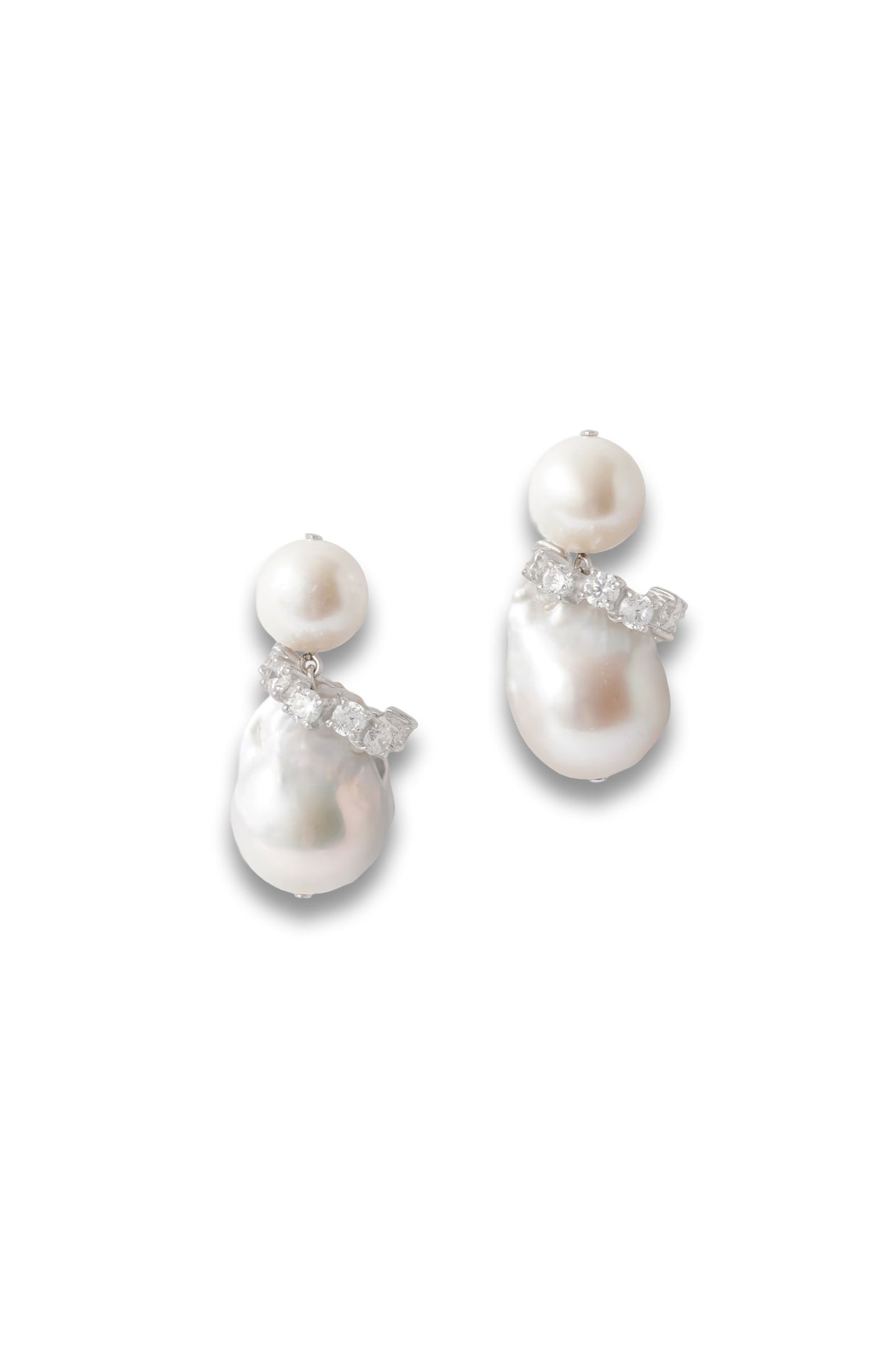 Rhodium-plated Recycled Silver Pearl and Crystal Earrings