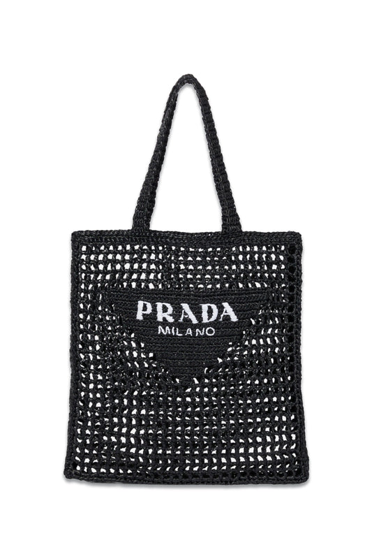 Logo Raffia Black Tote