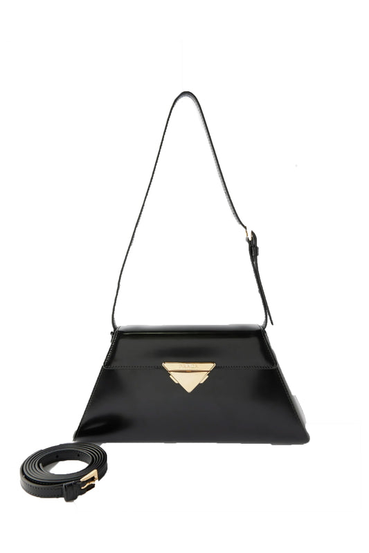 Brushed-Leather Black Shoulder Bag