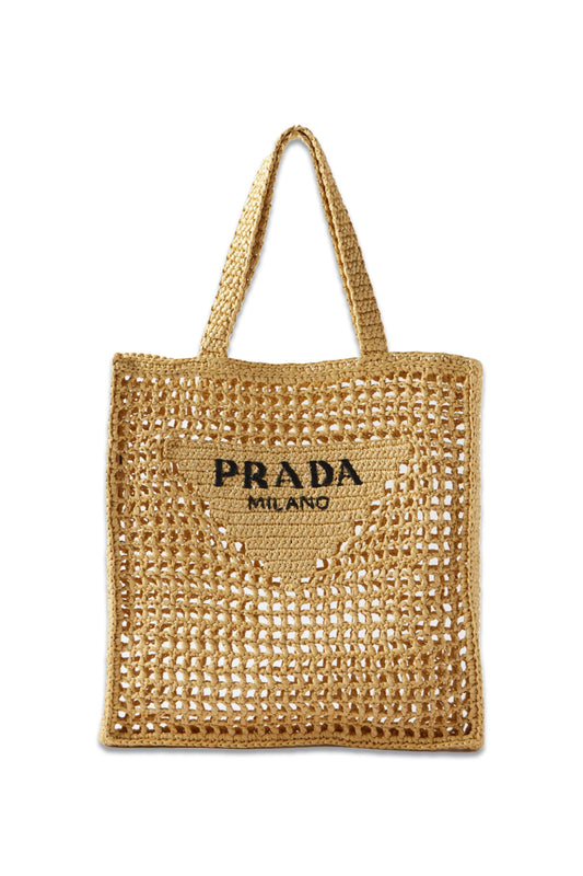 Logo-Woven Raffia Tote Bag