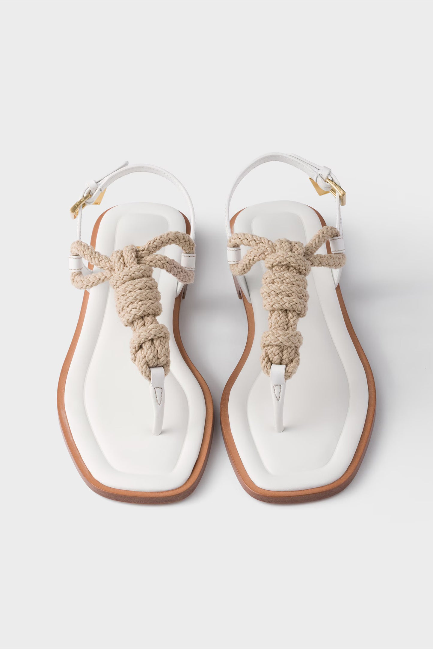 White Leather And Cord Thong Sandals