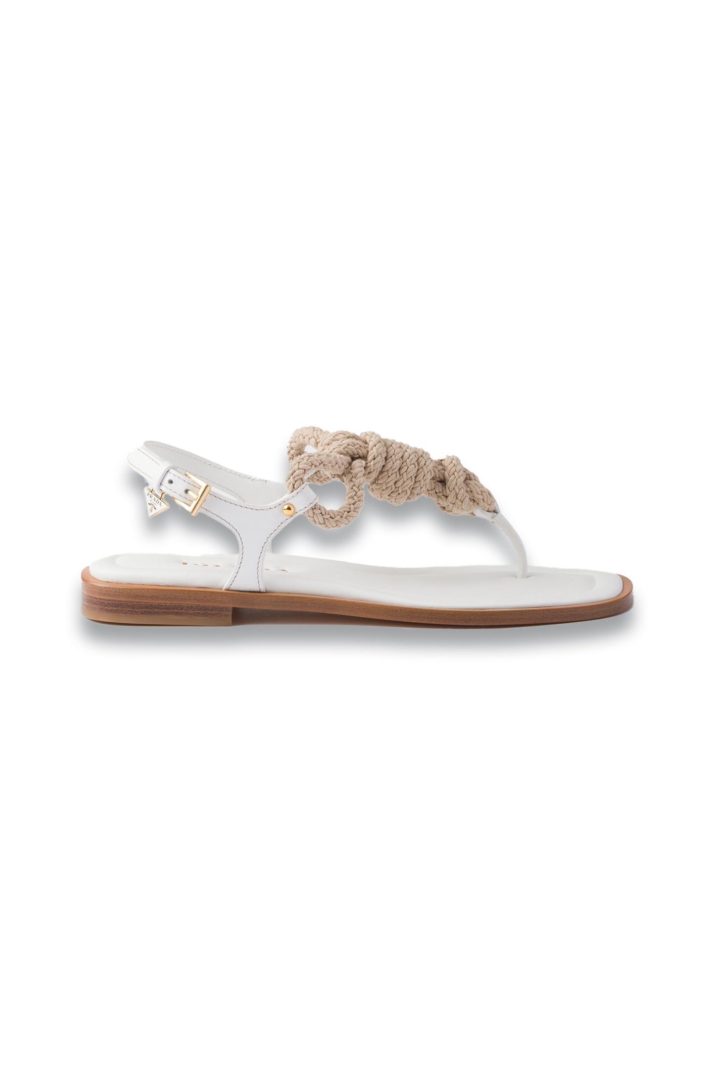 White Leather And Cord Thong Sandals