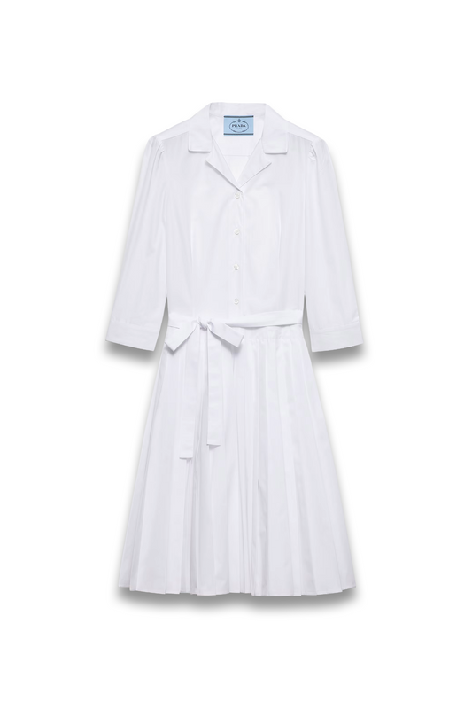 Pleated Poplin Shirt Dress