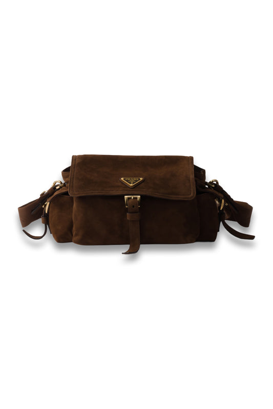 Prada Explore Medium Suede Shoulder Bag