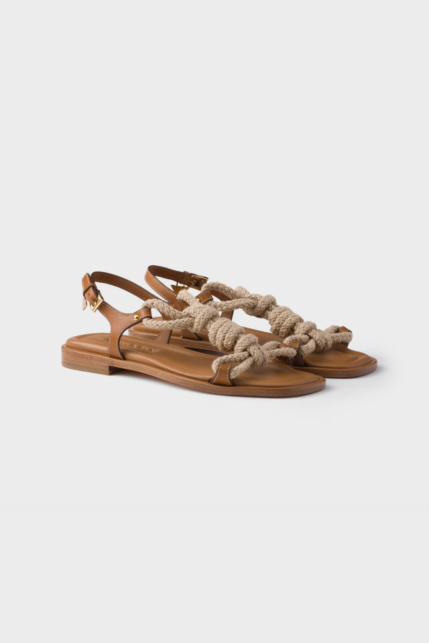 Flat Leather and Cord Sandals