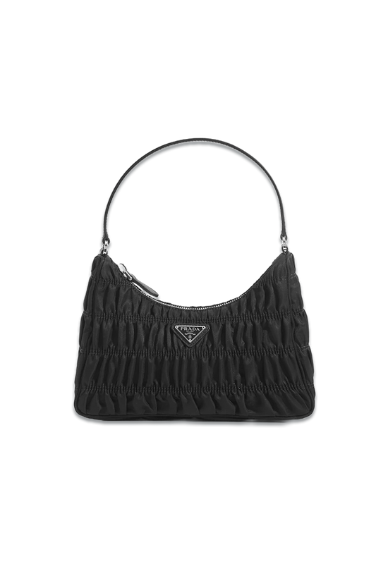 Re-edition 2000 Hobo Bag in Ruched Black Nylon