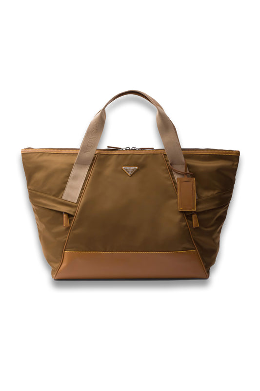 Re-Nylon and leather duffel bag