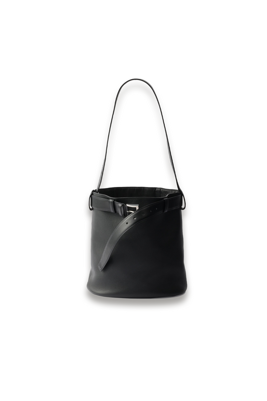 Buckle Leather Bucket Bag with Belt