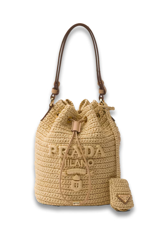 Crochet and leather mini-bucket bag