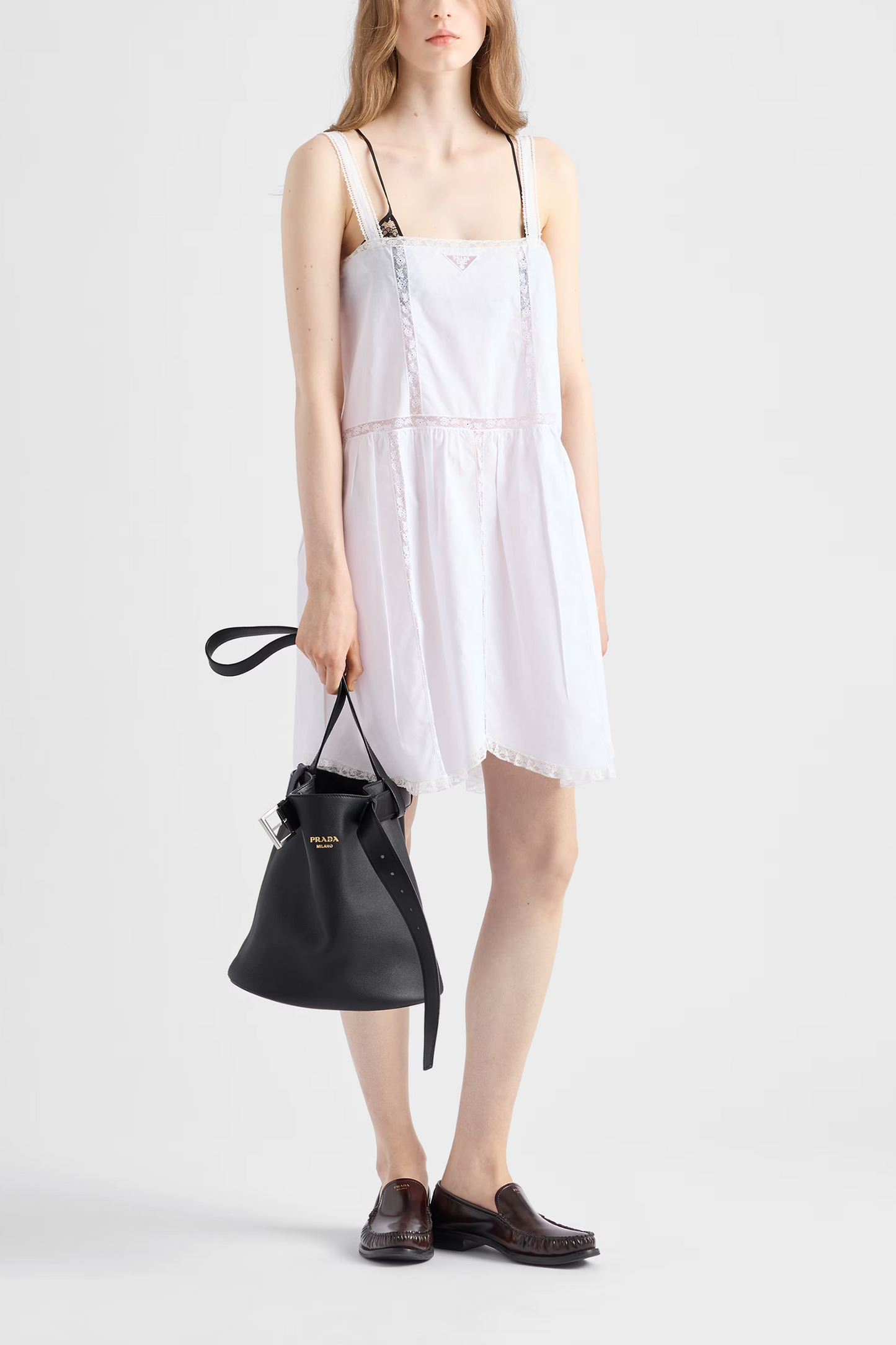 Buckle Leather Bucket Bag with Belt