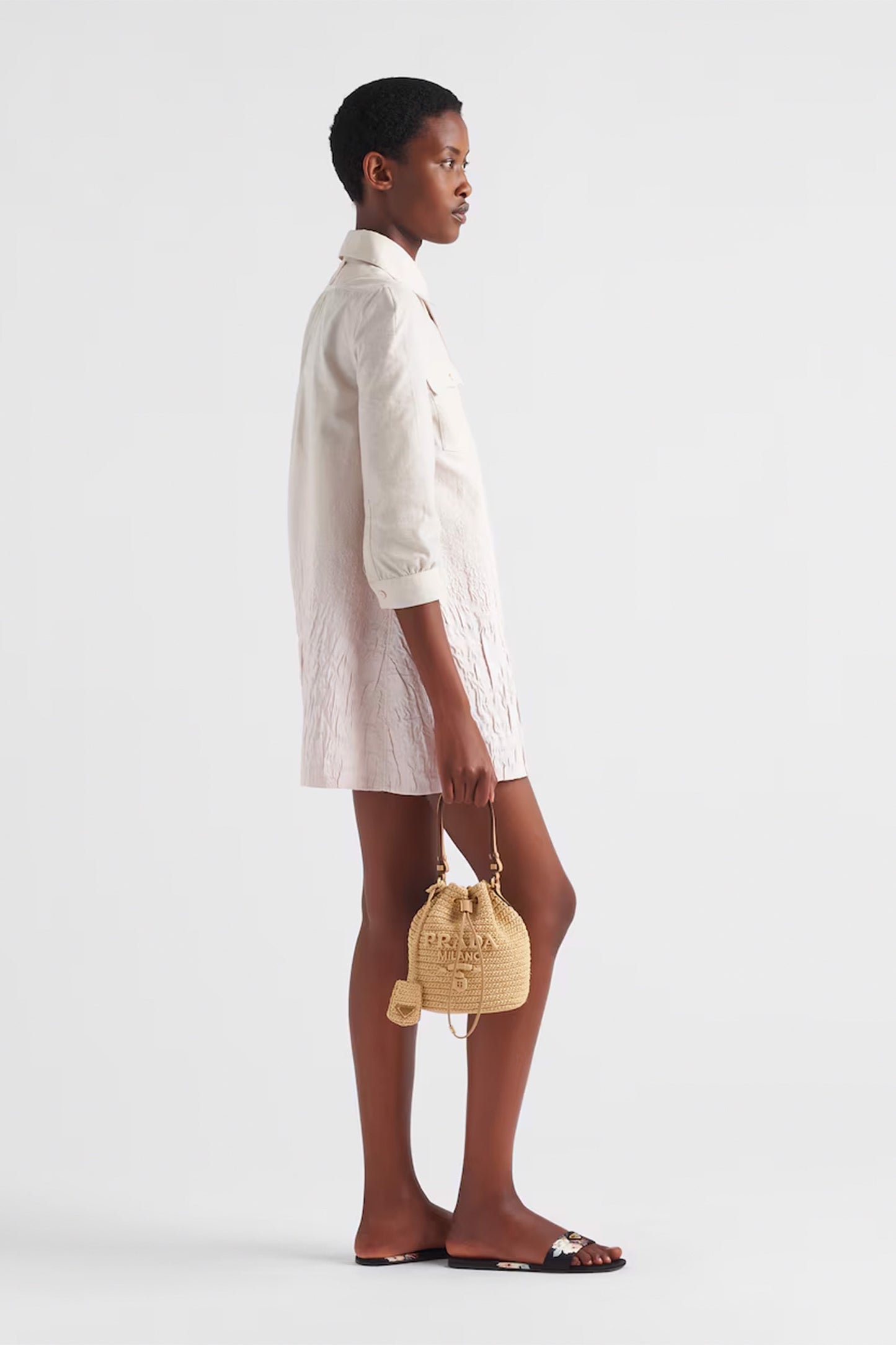 Crochet and leather mini-bucket bag