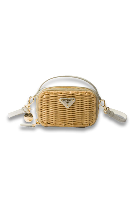 Wicker And Leather Mini-Pouch