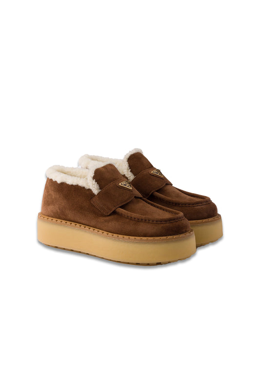 Prada Suede Loafers With a Shearling Lining
