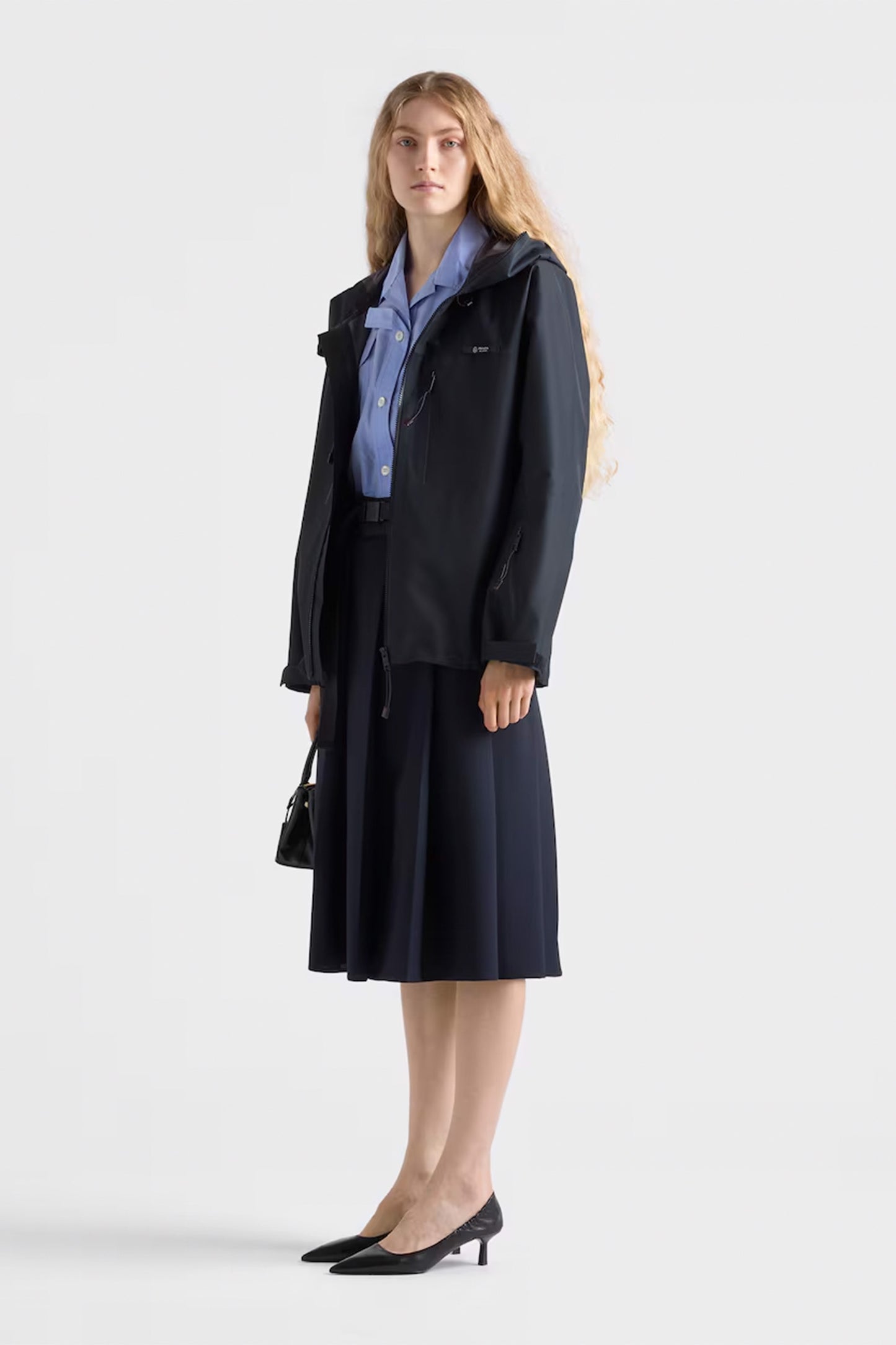 Hopsack and Technical Fabric Midi-skirt