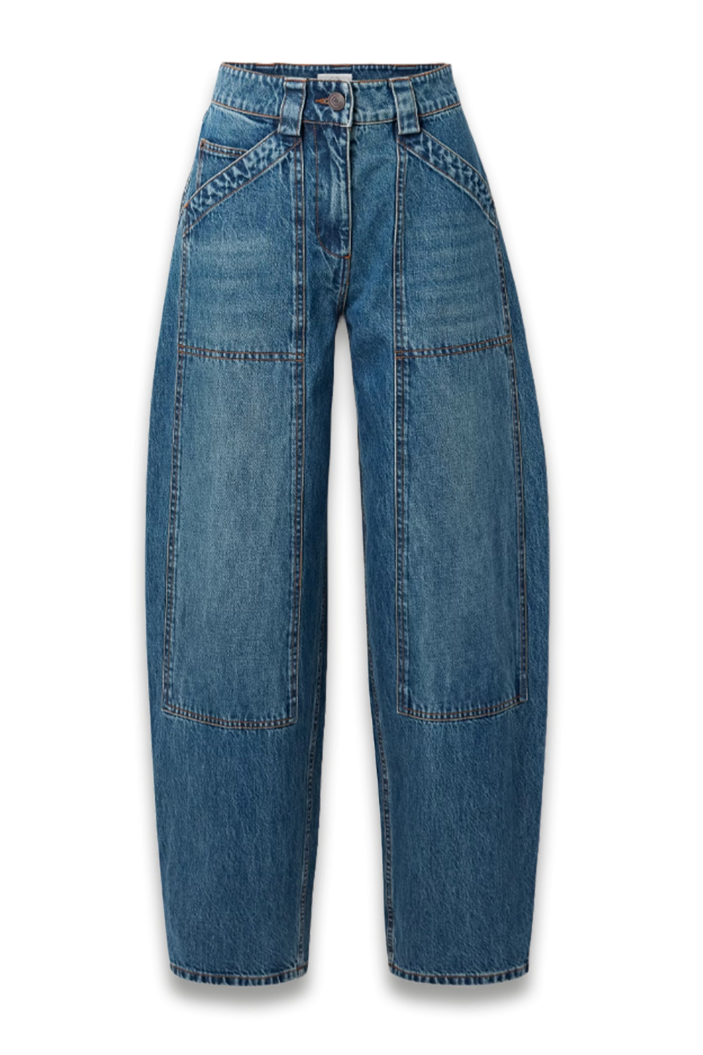 Paneled High-Rise Barrel-Leg Jeans