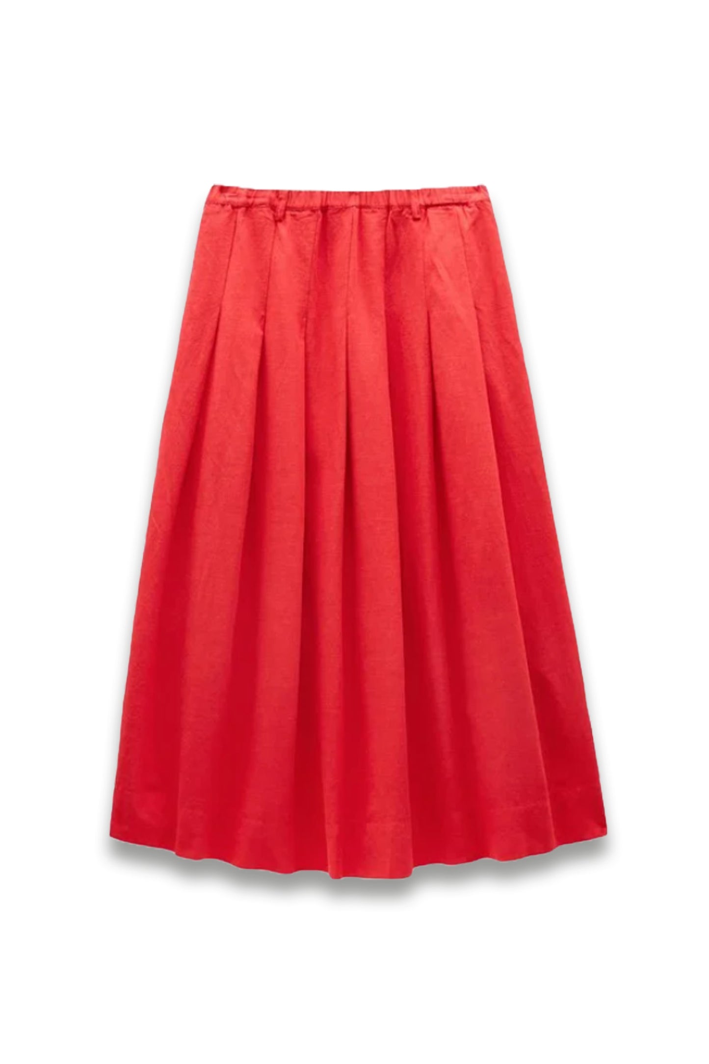 Ivy Pleated Linen Blend Midi Skirt Red