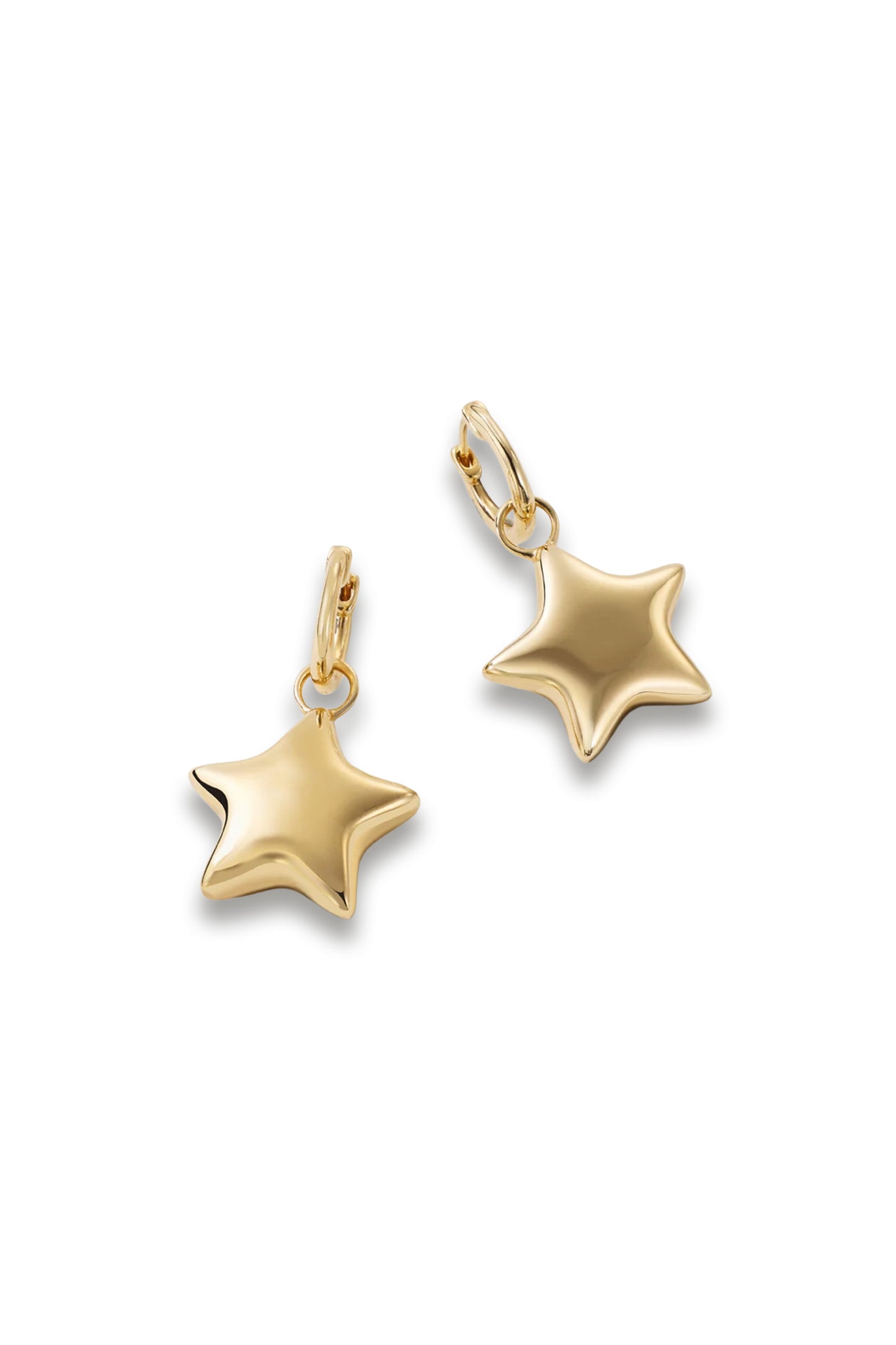 Gold Puffy Star Drop Hoop Earrings