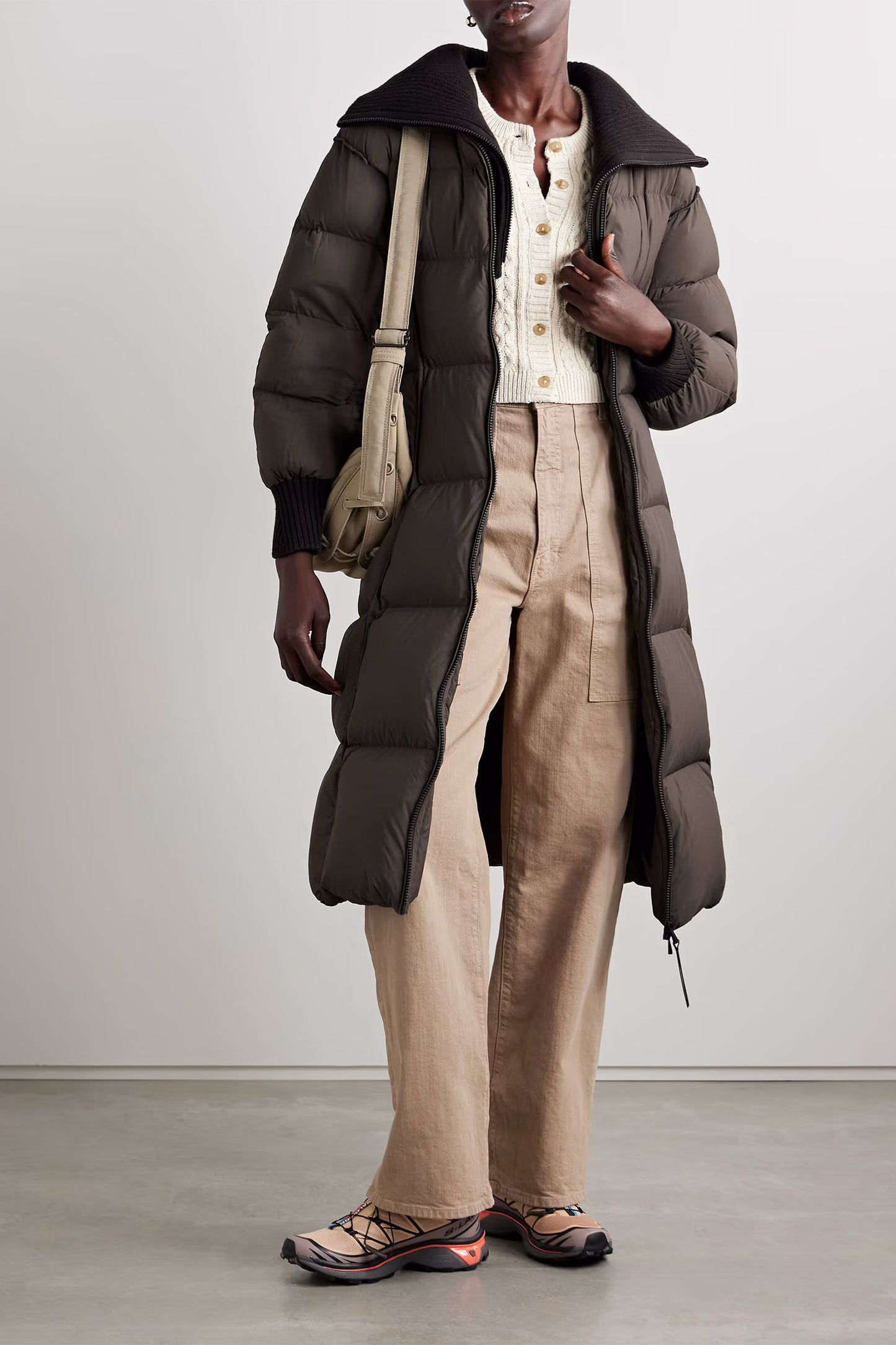 Brerelle ribbed-knit trimmed quilted shell down coat