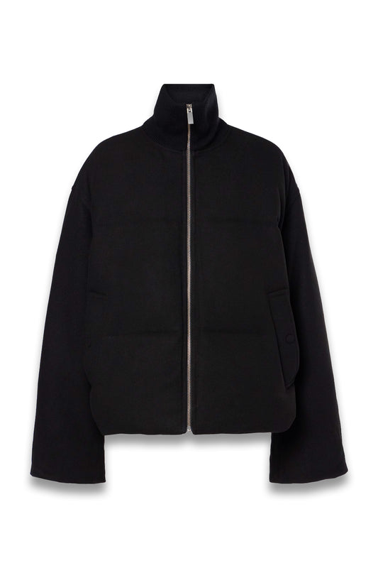 Black Wool-blend flannel down jacket