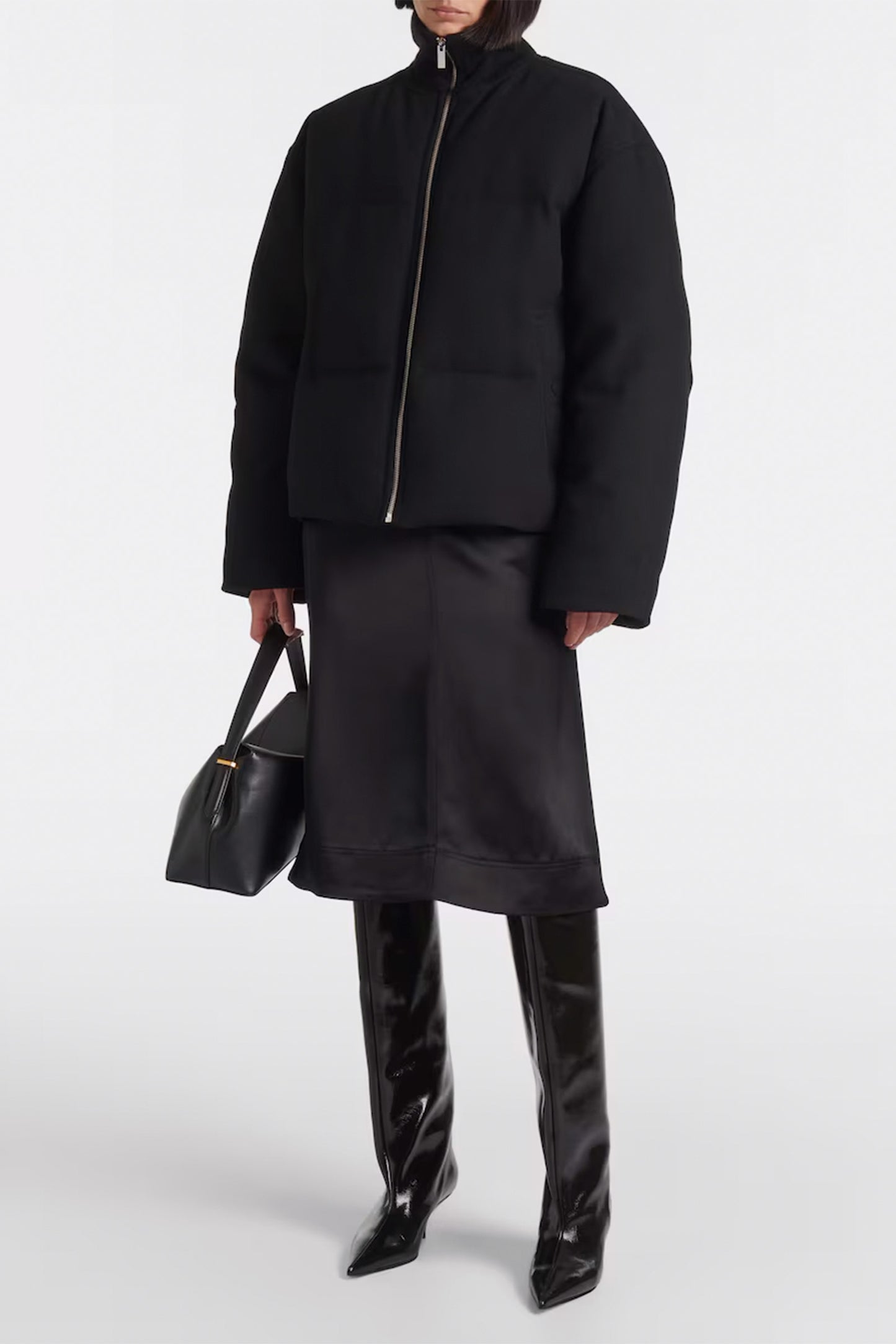 Black Wool-blend flannel down jacket