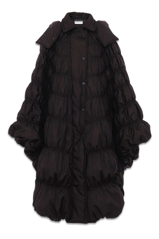 Ruched Puffer Cape Coat