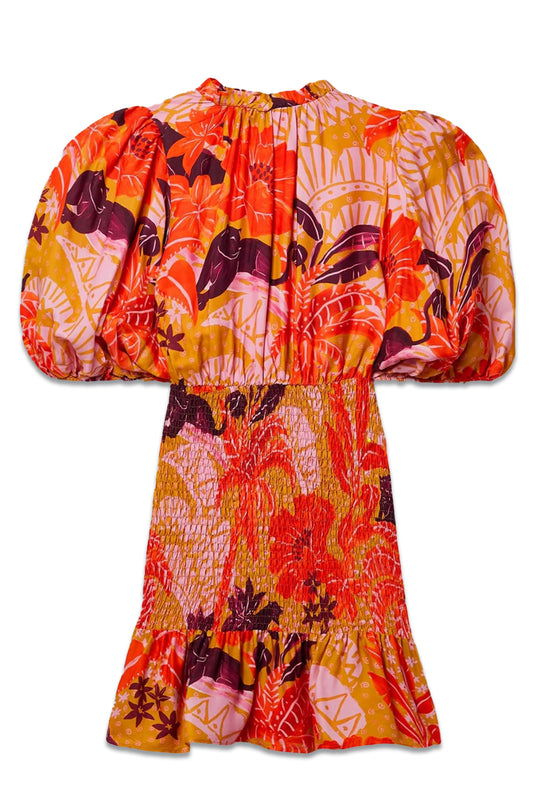 Shirred Printed Twill Mini Dress