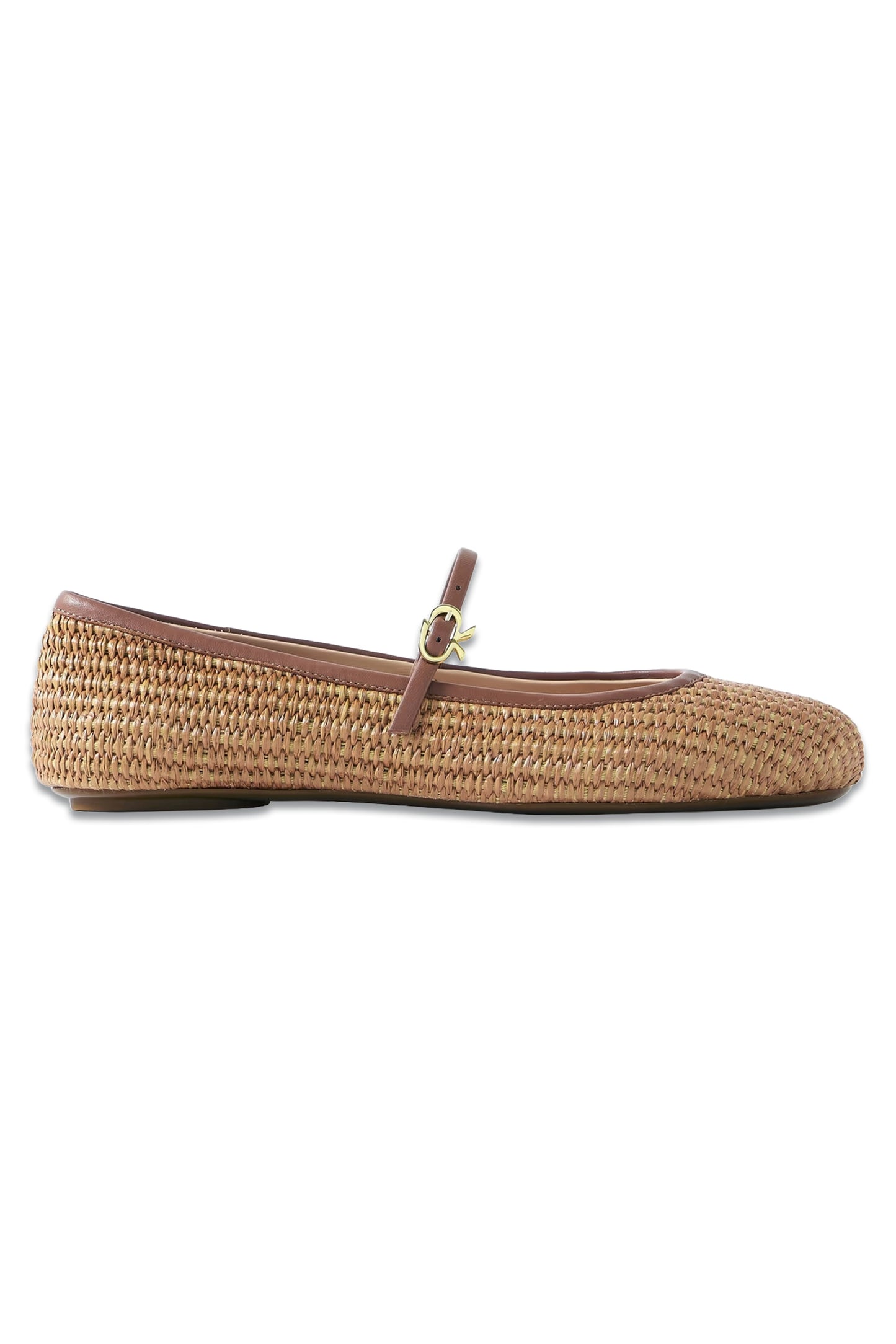 Carla Leather-trimmed Raffia Mary Jane Ballet Flats